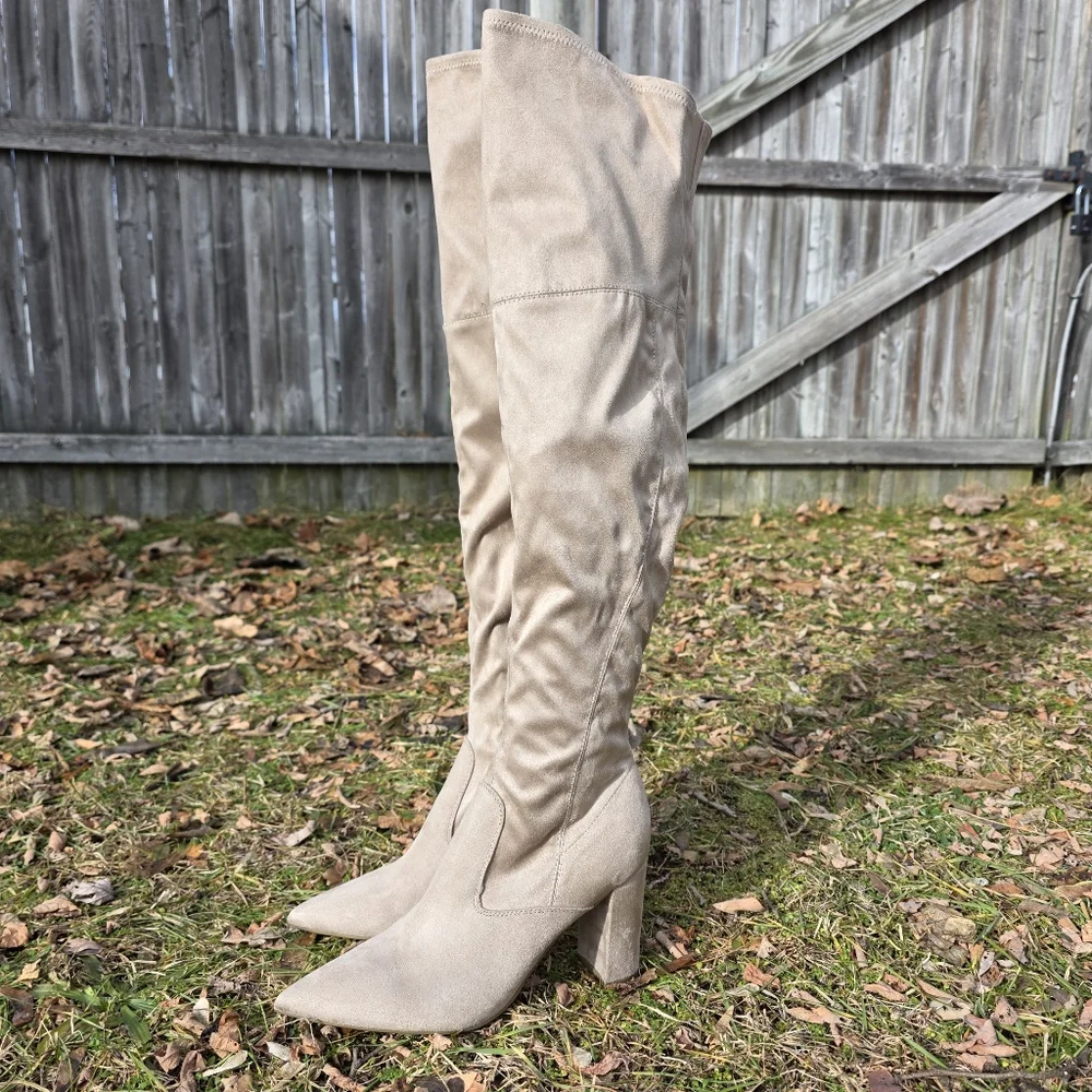 Marc Fisher Over the Knee Boots High Heel Size 9.5 Dark Natural Faux Suede